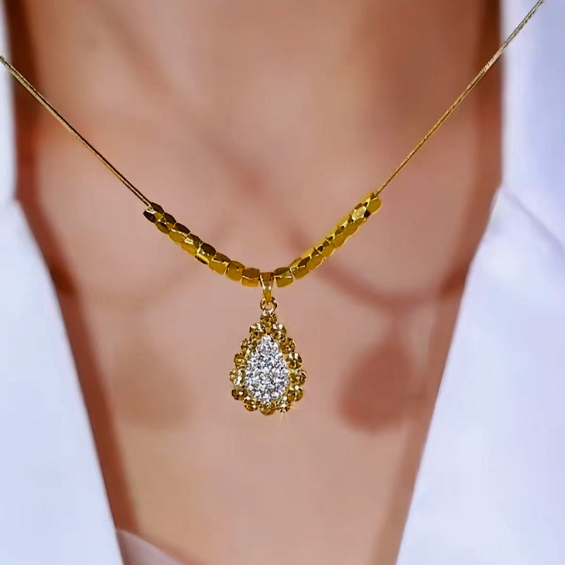 14K Gold-Plated Luxury Full Diamond Water Drop Necklace