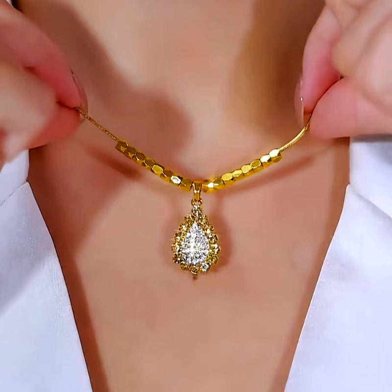 14K Gold-Plated Luxury Full Diamond Water Drop Necklace