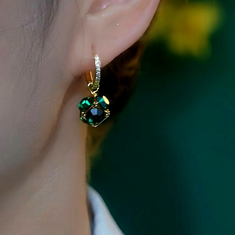 14K Gold-Plated Luxury Green Diamond Ball Earrings