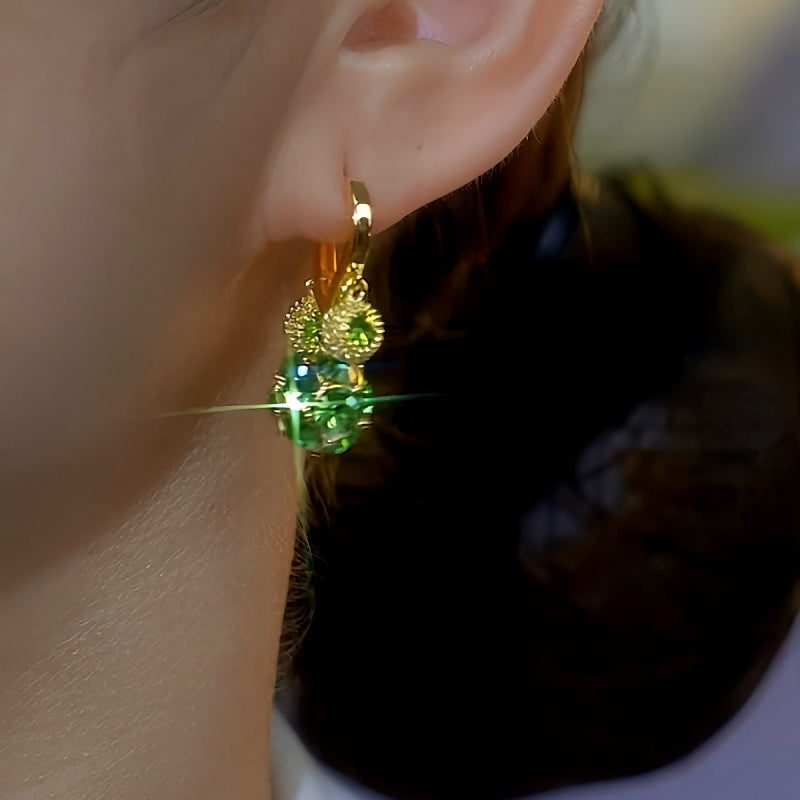 14K Gold-Plated Luxury Green Diamond Ball Earrings