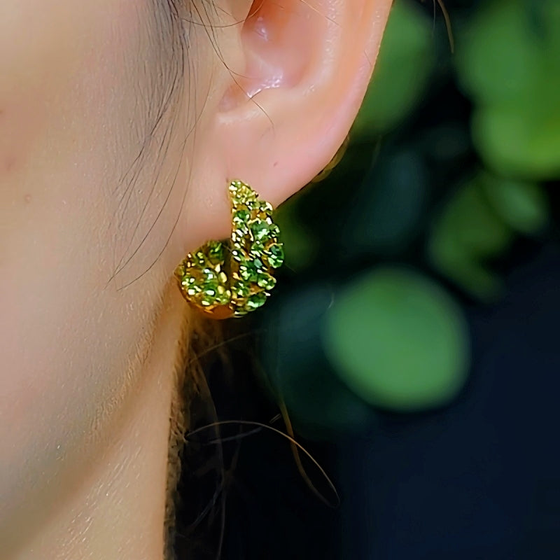 14K Gold-Plated Luxury Green Diamond Earrings