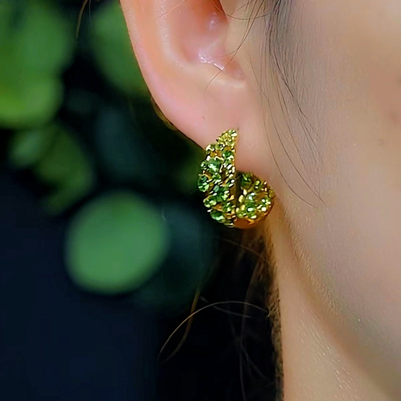 14K Gold-Plated Luxury Green Diamond Earrings