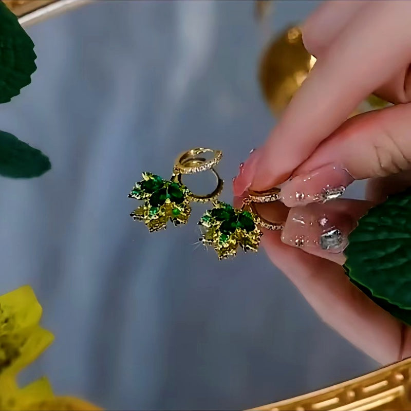 14K Gold-Plated Luxury Green Maple Leaf Earrings