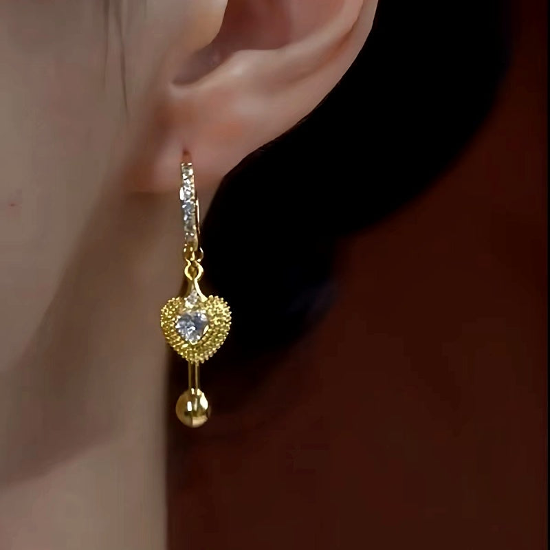 14K Gold-Plated Luxury Heart Tassel Earrings