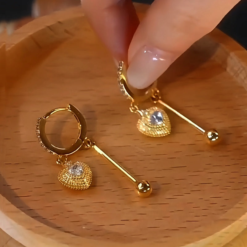 14K Gold-Plated Luxury Heart Tassel Earrings