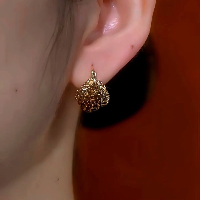 14K Gold-Plated Luxury Hollow Brown Zircon Earrings
