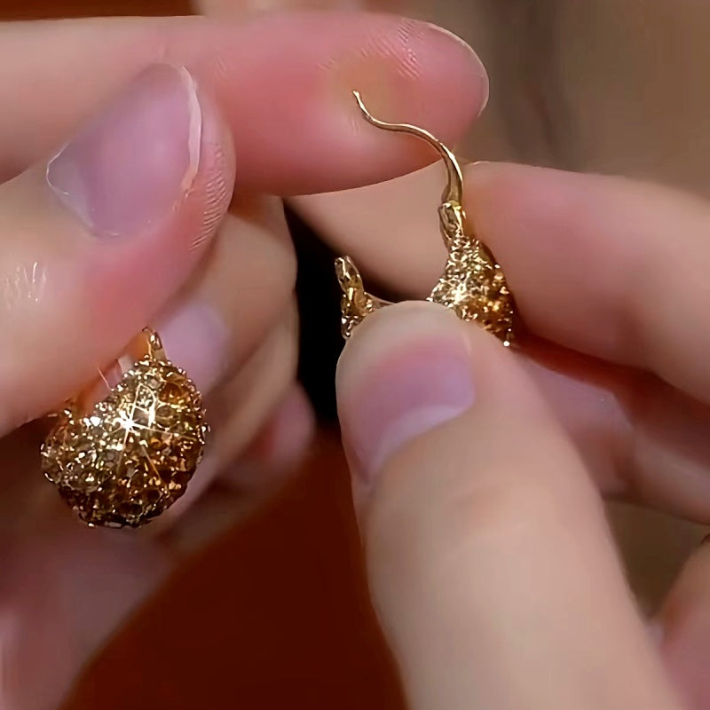 14K Gold-Plated Luxury Hollow Brown Zircon Earrings