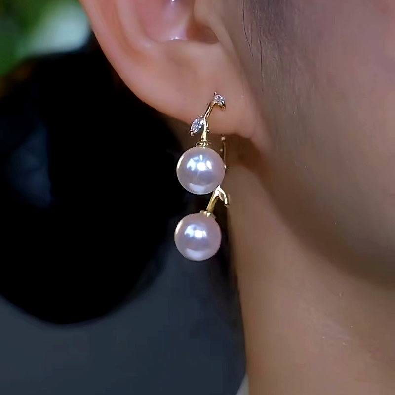 14K Gold-Plated Luxury Leaf Pearl Earrings