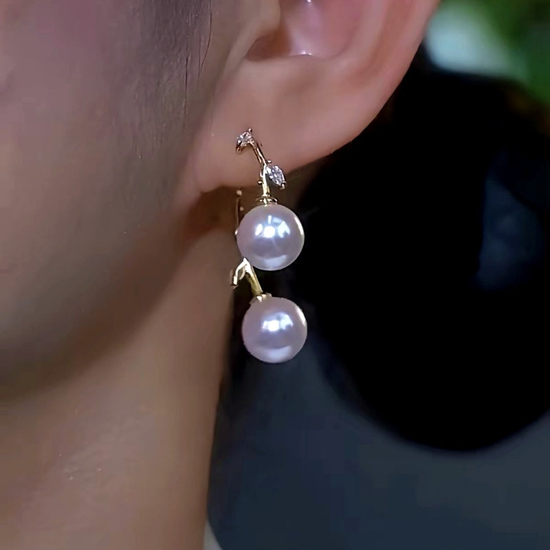 14K Gold-Plated Luxury Leaf Pearl Earrings