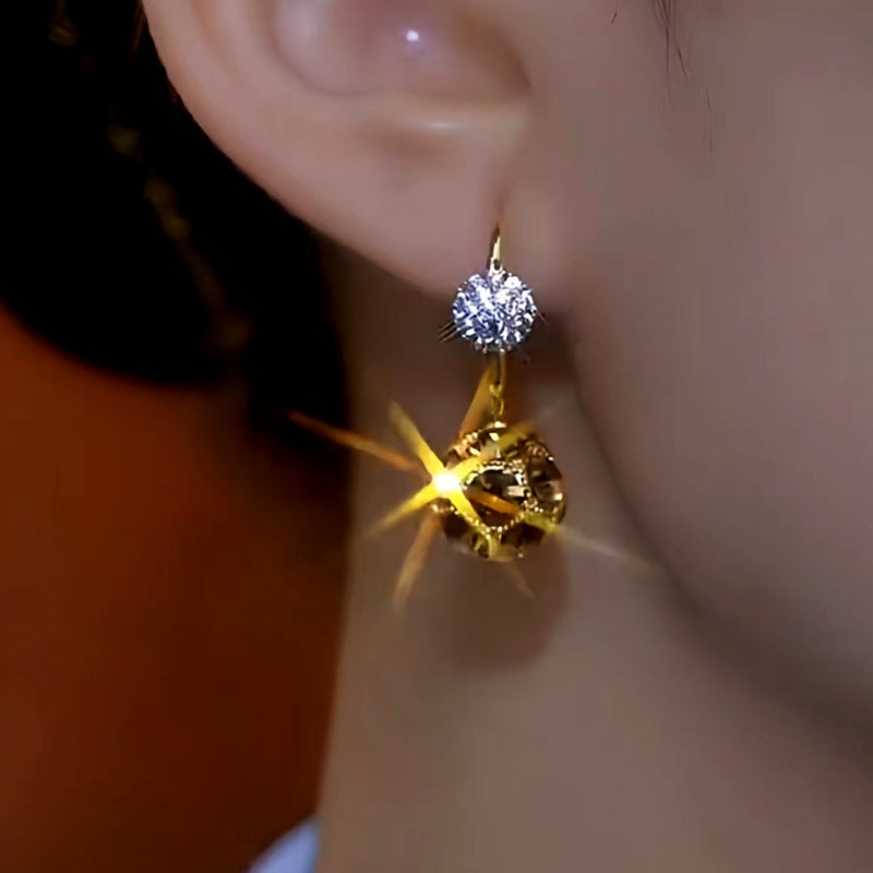 14K Gold-Plated Luxury Maillard Coffee Color Diamond Ball Earrings