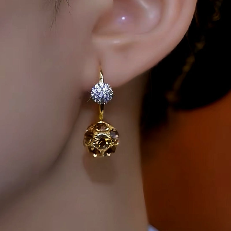 14K Gold-Plated Luxury Maillard Coffee Color Diamond Ball Earrings