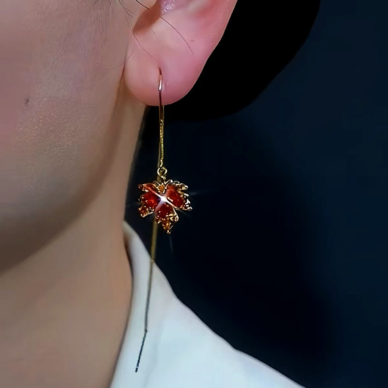 14K Gold-Plated Luxury Maple Leaf Threader Earrings