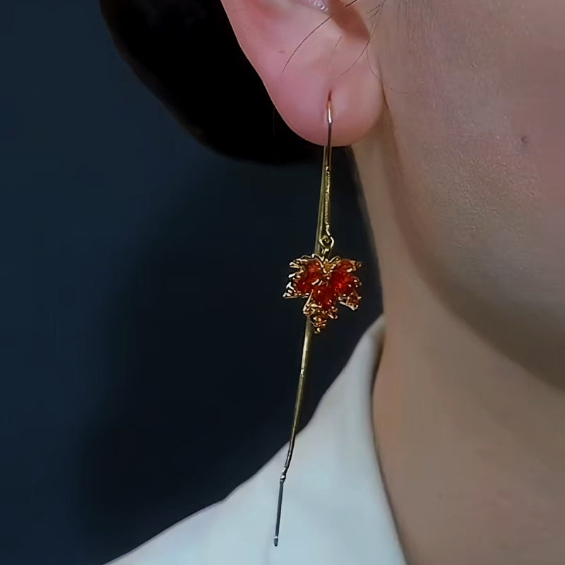 14K Gold-Plated Luxury Maple Leaf Threader Earrings