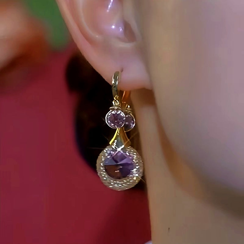 14K Gold-Plated Luxury Mesh Amethyst Earrings