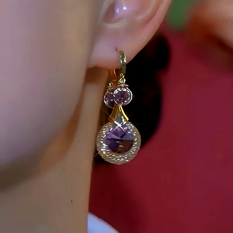14K Gold-Plated Luxury Mesh Amethyst Earrings