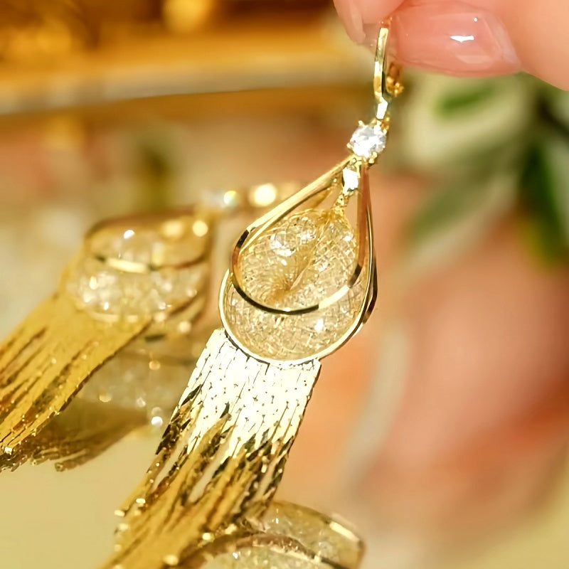 14K Gold-Plated Luxury Mesh Tassel Earrings