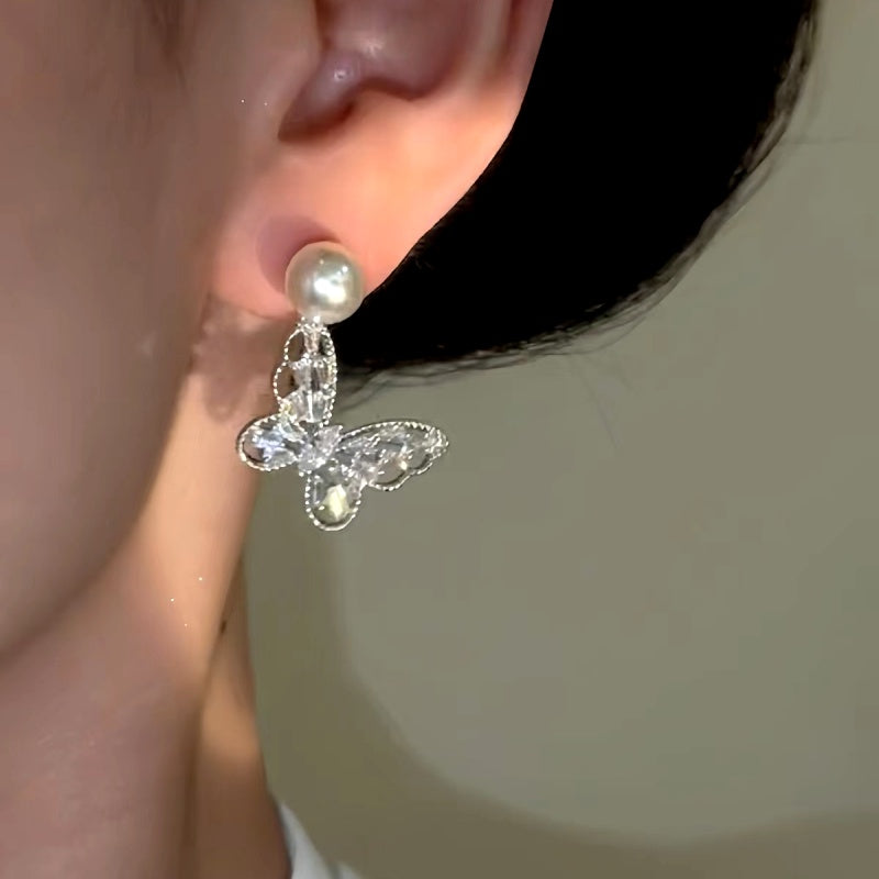 14K Gold-Plated Luxury Pearl Butterfly Earrings
