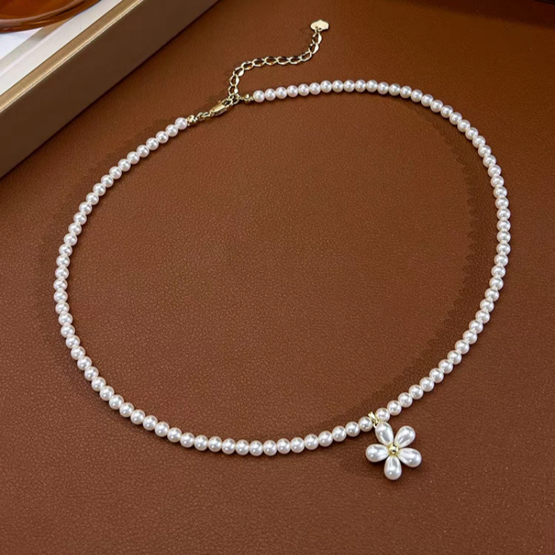 14K Gold-Plated Luxury Pearl Flower Pendant Millet Bead Necklace
