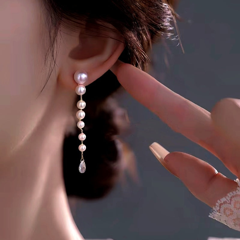 14K Gold-Plated Luxury Pearl Tassel Earrings