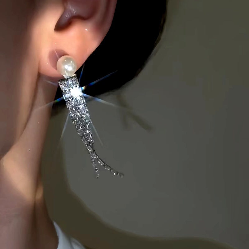 14K Gold-Plated Luxury Pearl Tassel Earrings