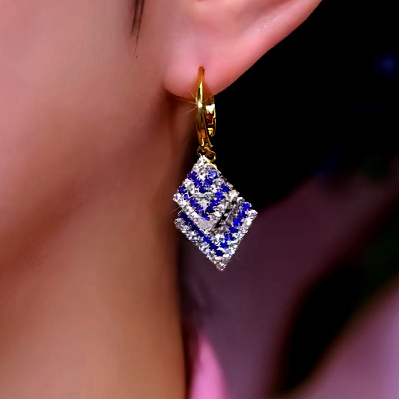 14K Gold-Plated Luxury Purple And White Diamond Tassel Earrings