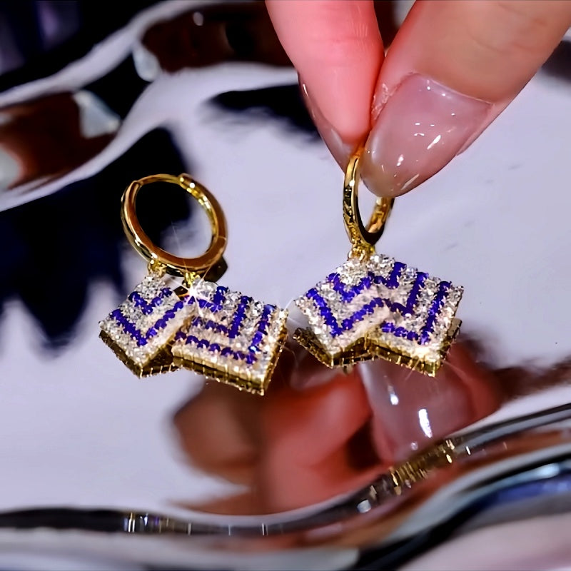 14K Gold-Plated Luxury Purple And White Diamond Tassel Earrings
