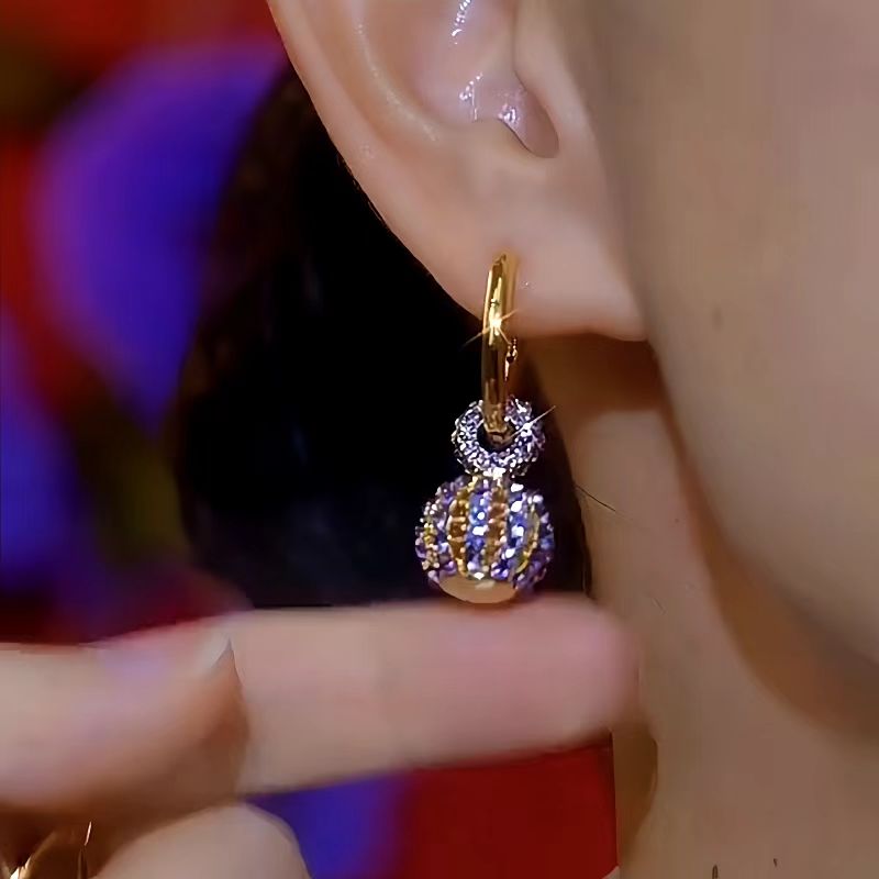 14K Gold-Plated Luxury Purple Crystal Ball Earrings