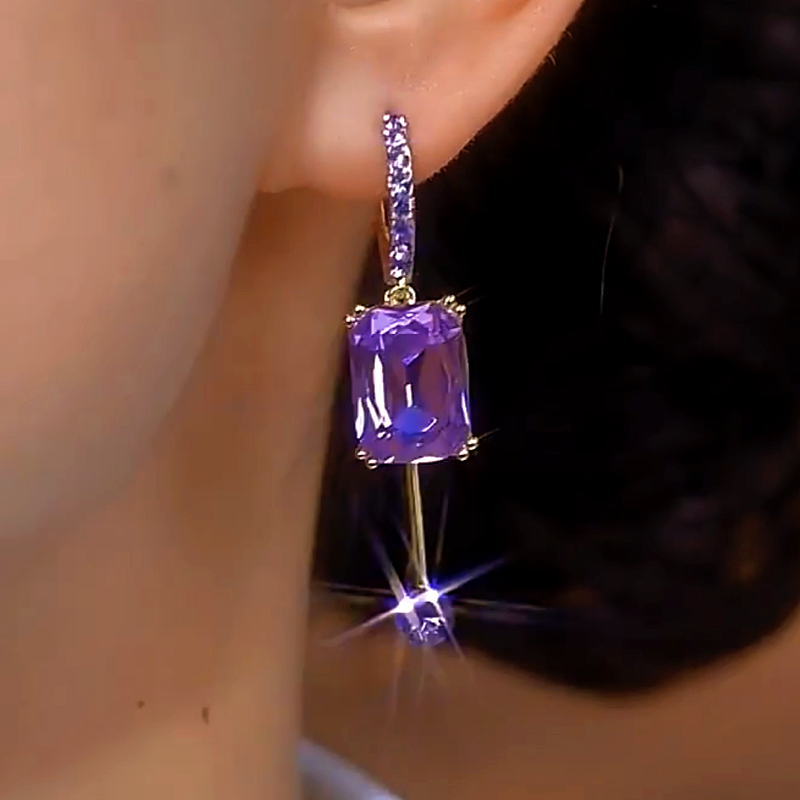 14K Gold-Plated Luxury Purple Crystal Earrings