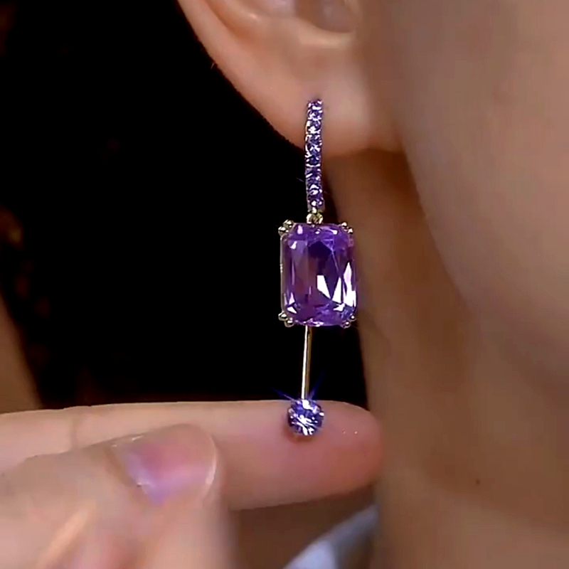 14K Gold-Plated Luxury Purple Crystal Earrings
