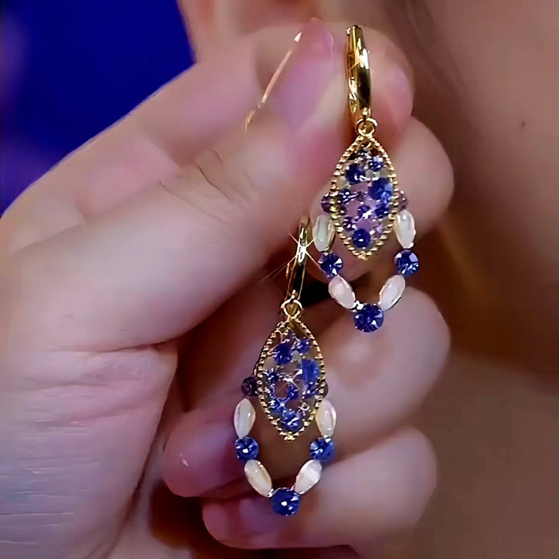 14K Gold-Plated Luxury Purple Crystal Leaf Earrings