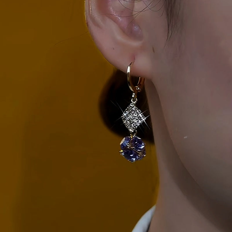 14K Gold-Plated Luxury Purple Diamond Ball Earrings