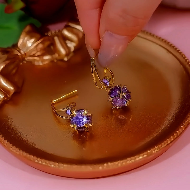 14K Gold-Plated Luxury Purple Diamond Ball Earrings