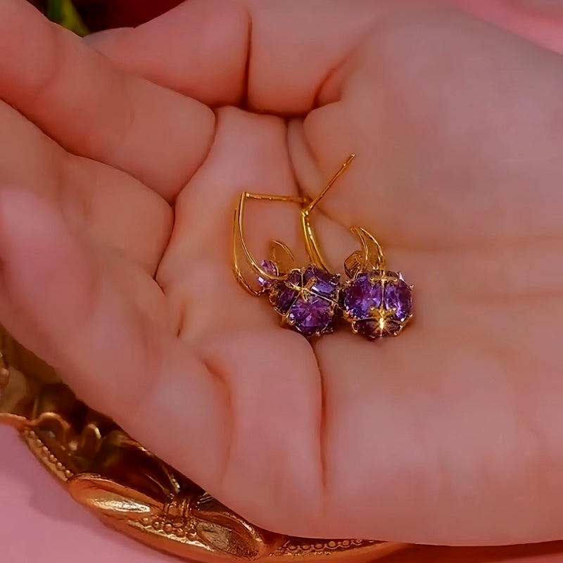 14K Gold-Plated Luxury Purple Diamond Ball Earrings