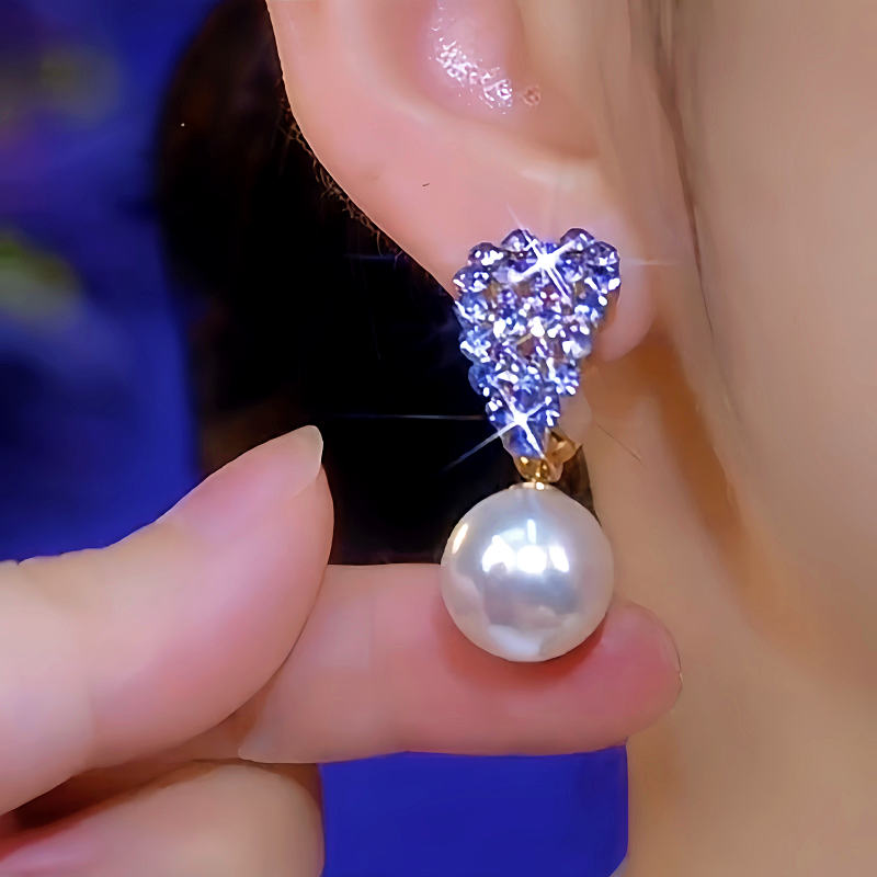14K Gold-Plated Luxury Purple Erystal Heart Pearl Earrings