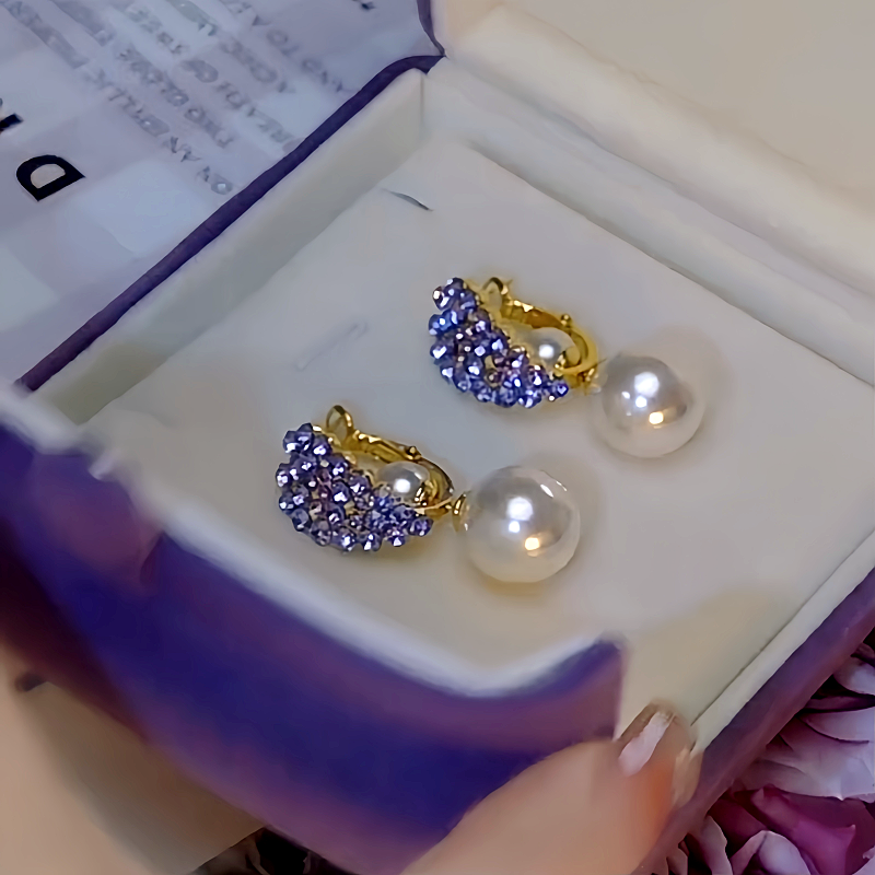 14K Gold-Plated Luxury Purple Erystal Heart Pearl Earrings