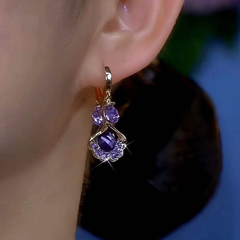 14K Gold-Plated Luxury Purple Leaf Tassel Earrings