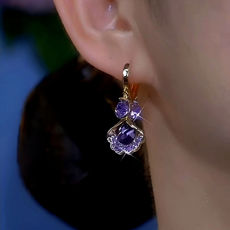 14K Gold-Plated Luxury Purple Leaf Tassel Earrings
