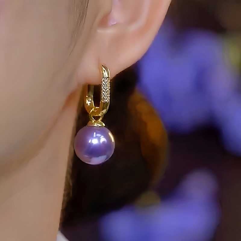 14K Gold-Plated Luxury Purple Pearl Earrings