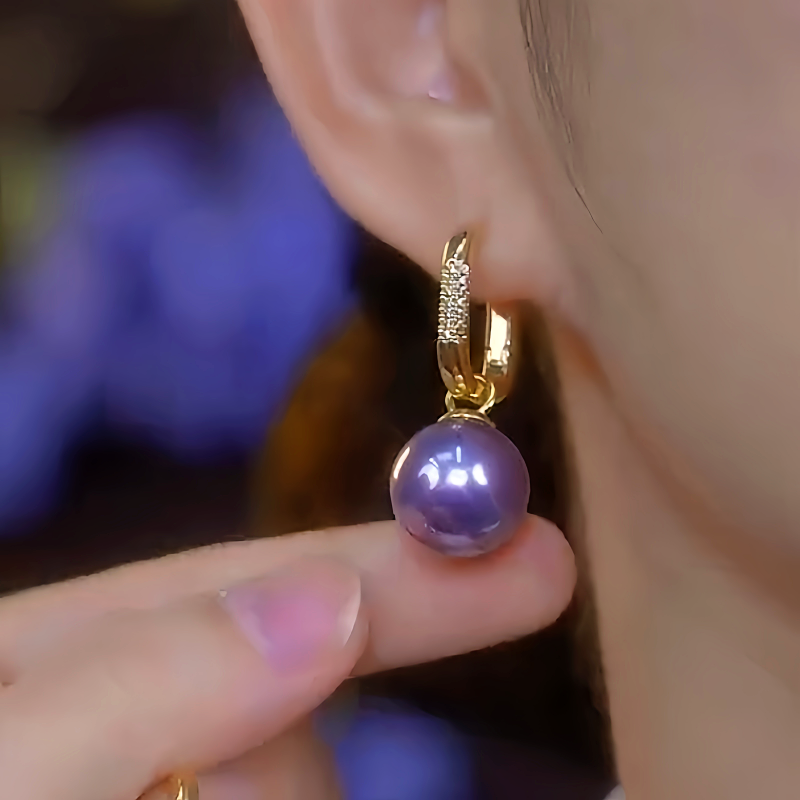 14K Gold-Plated Luxury Purple Pearl Earrings