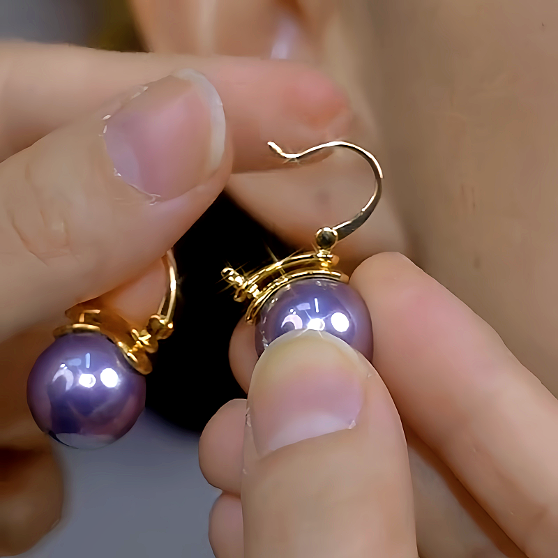 14K Gold-Plated Luxury Purple Pearl Earrings