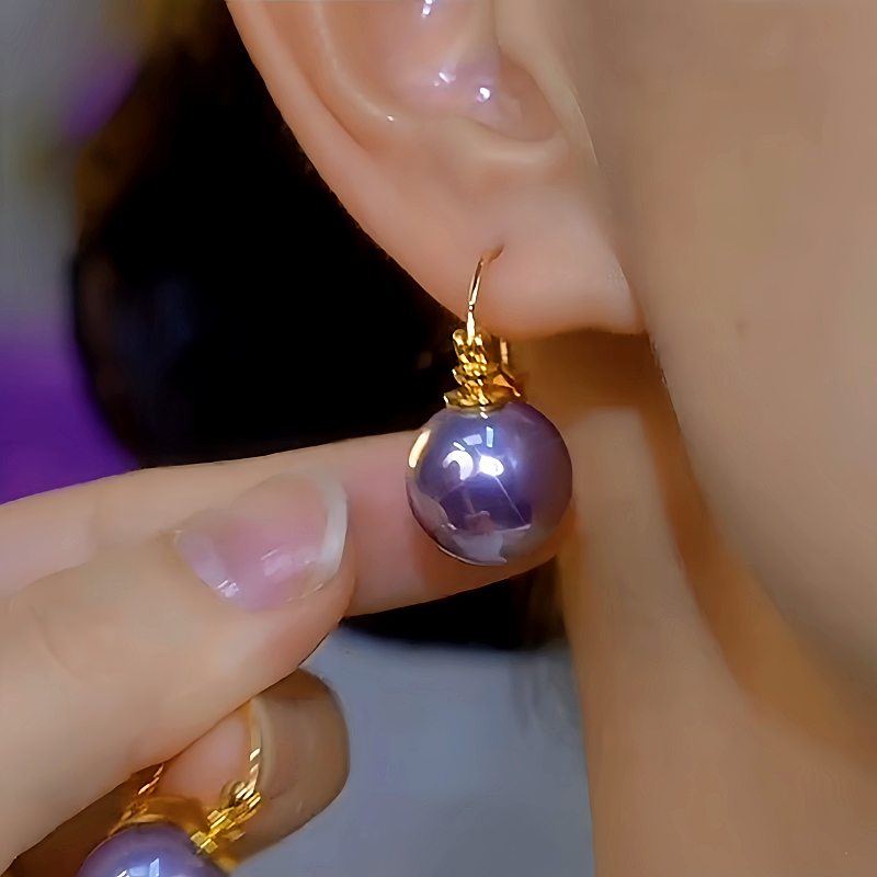 14K Gold-Plated Luxury Purple Pearl Earrings