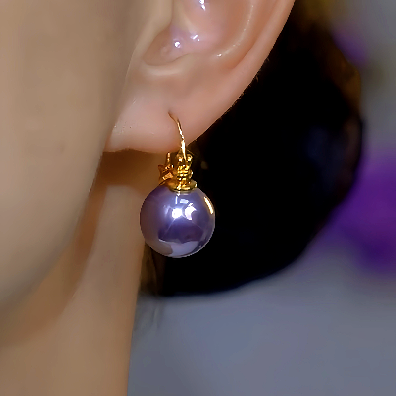 14K Gold-Plated Luxury Purple Pearl Earrings