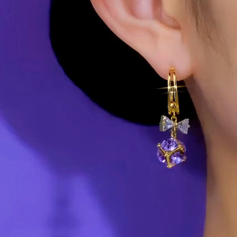 14K Gold-Plated Luxury Purple Zircon Diamond Ball Earrings