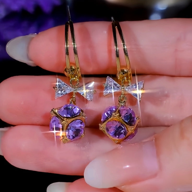 14K Gold-Plated Luxury Purple Zircon Diamond Ball Earrings