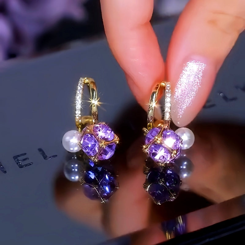 14K Gold-Plated Luxury Purple Zircon Pearl Earrings