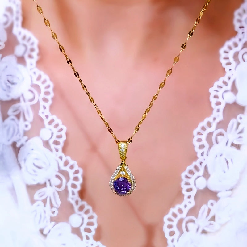 14K Gold-Plated Luxury Purple Zircon Pendant Necklaces