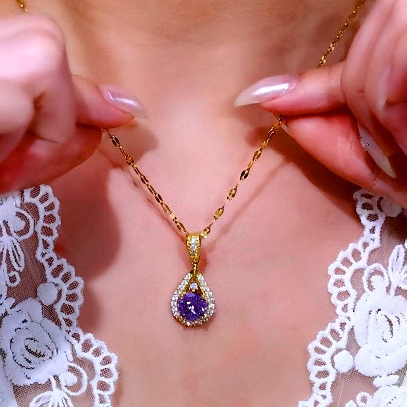 14K Gold-Plated Luxury Purple Zircon Pendant Necklaces