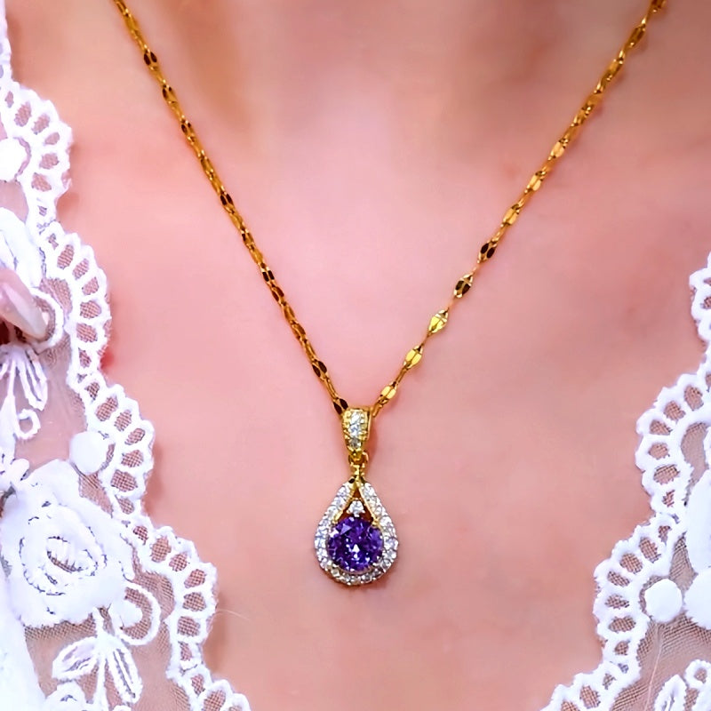 14K Gold-Plated Luxury Purple Zircon Pendant Necklaces