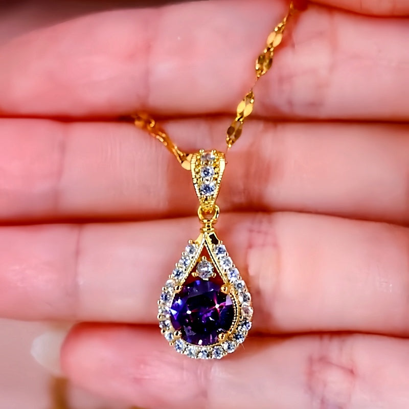14K Gold-Plated Luxury Purple Zircon Pendant Necklaces