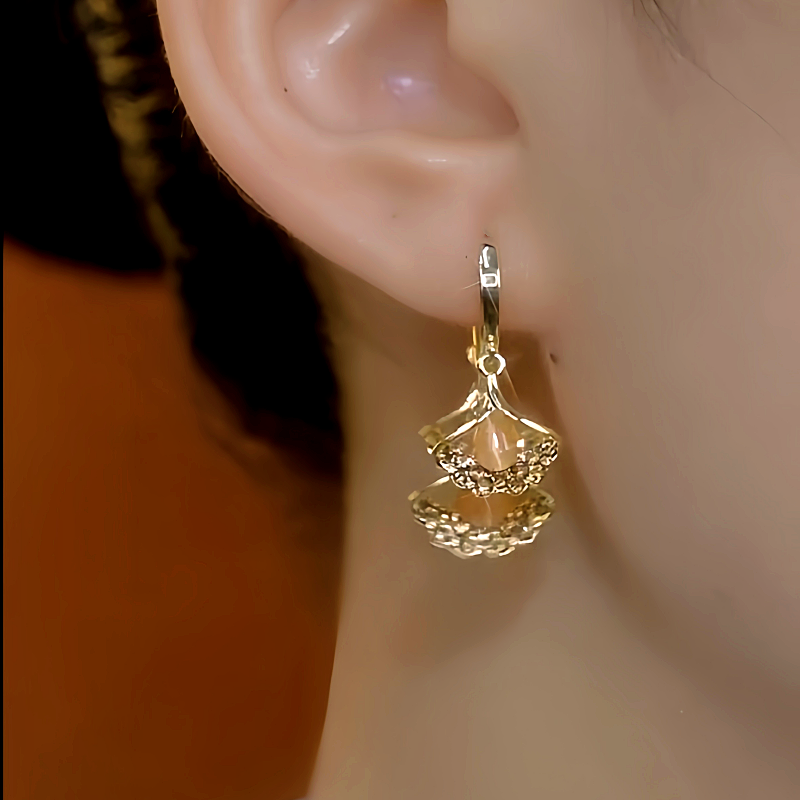 14K Gold-Plated Luxury Three-Piece Ginkgo Leaf Earrings
